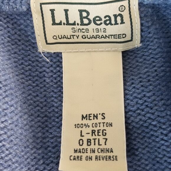 LL Bean Sweater Jacket Men's Large Blue Full Zip Cotton Pockets Retro - Picture 11 of 11